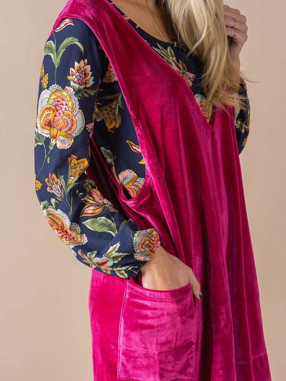 Agnes & Dora Fuchsia Velvet Pinafore Dress - Picture 2 of 9